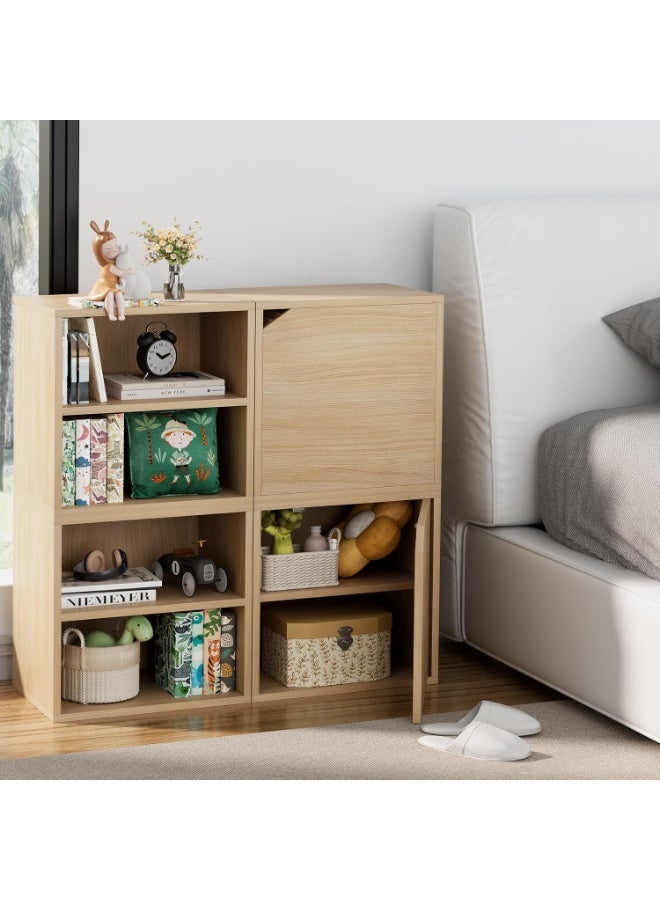 Storage Cube 2 Tiers Natural Stackable Storage Shelf with Door, Cubby Organizer Wooden Display Shelf Closet Organizer,Modern Cubical Bookcase Small Storage Cabinet for Living Room Bedroom - Image 5